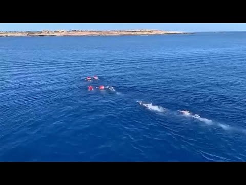 شاهد 4 مهاجرين غير شرعيين يحاولون الهروب إلى جزيرة لامبيدوزا عن طريق السباحة