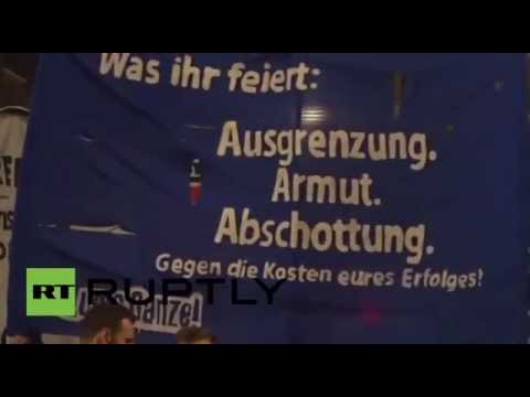 شاهدمظاهرات في فرانكفورت مناهضة للاحتفالات
